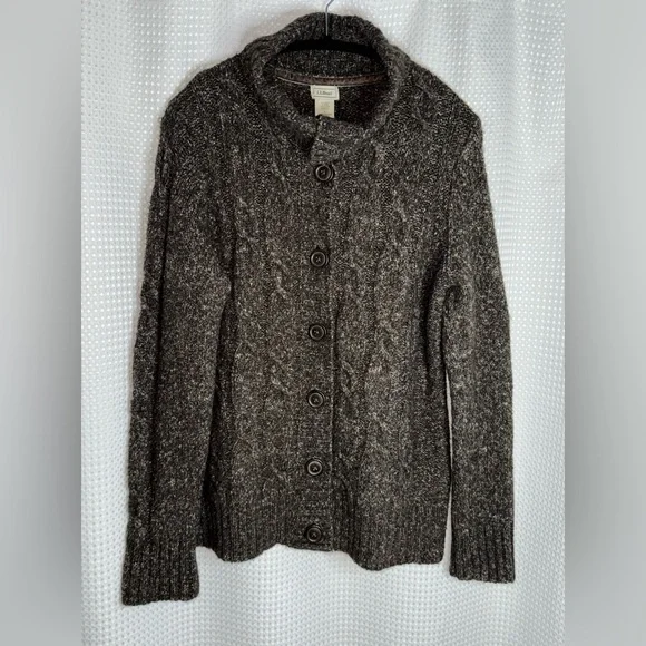 Women’s L.L. Bean wool blend brown knit buttoned Cardigan size Large - Picture 2 of 10